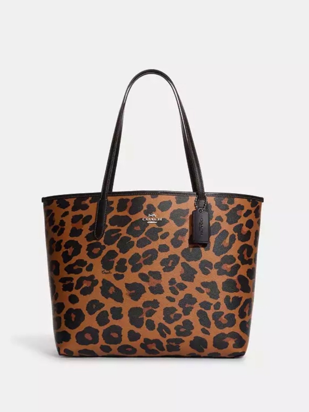 Coach City Tote With Leopard Print And Signature Canvas